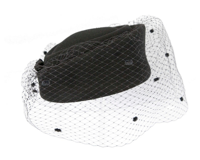 Fascinators Online - Large black pillbox with face veil by Fillies Collection
