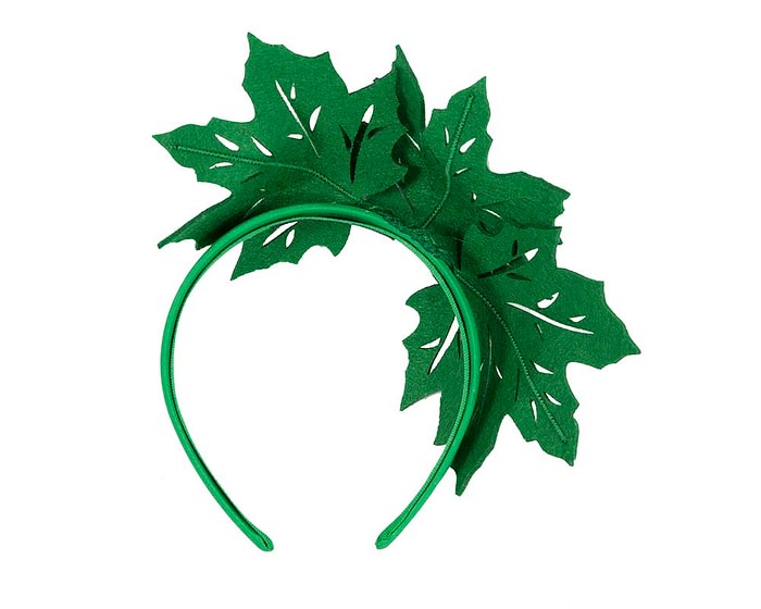 Fascinators Online - Green Laser Cut felt Maple Leaves on a Headband