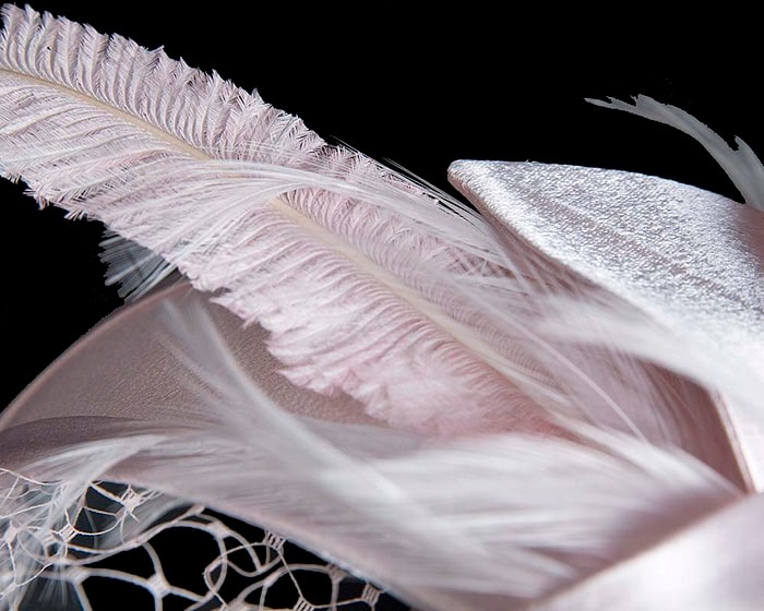Fascinators Online - Custom made pink feather fascinator with face veil