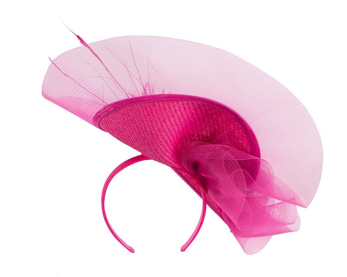 Fascinators Online - Tall fuchsia fascinator with feathers by Fillies Collection