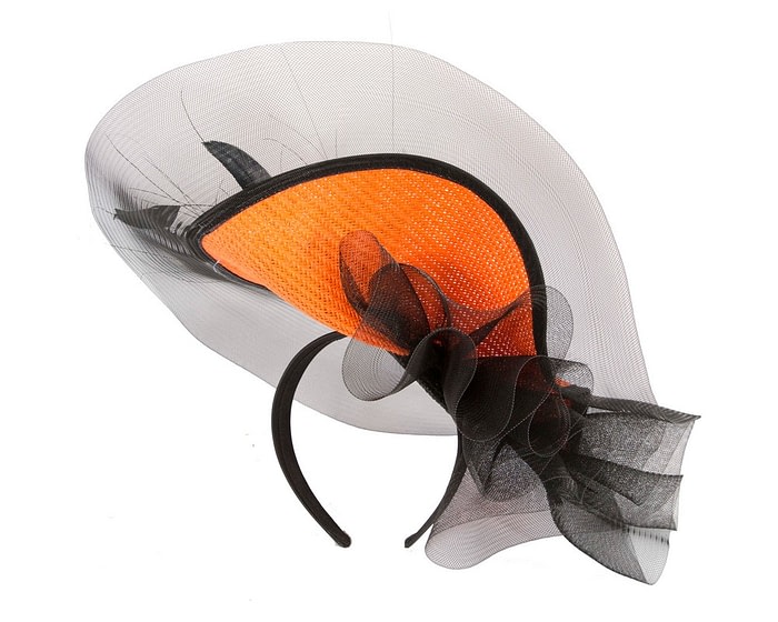Fascinators Online - Tall orange & black fascinator with feathers by Fillies Collection