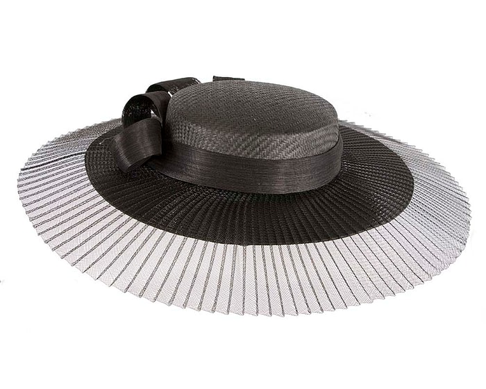 Fascinators Online - Black wide brim boater hat by Fillies Collection