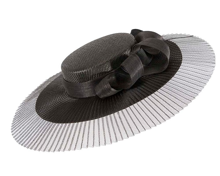 Fascinators Online - Black wide brim boater hat by Fillies Collection