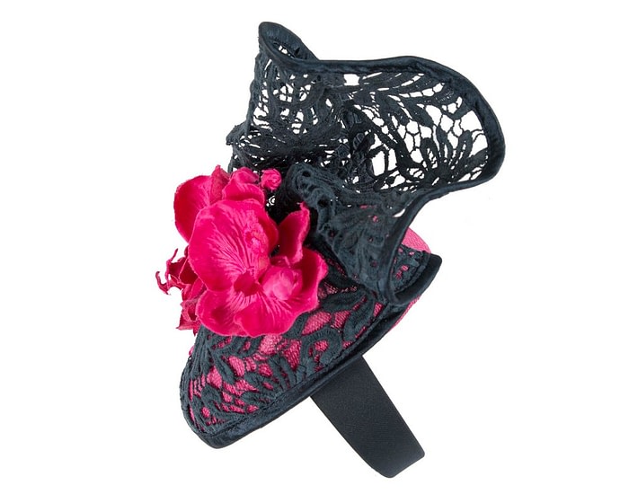 Fascinators Online - Fuchsia & navy lace pillbox fascinator by Fillies Collection