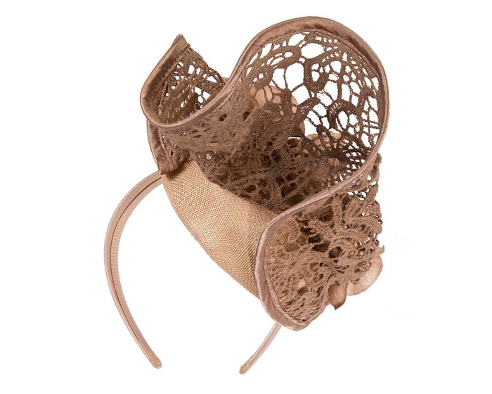 Fascinators Online - Taupe lace pillbox fascinator by Fillies Collection