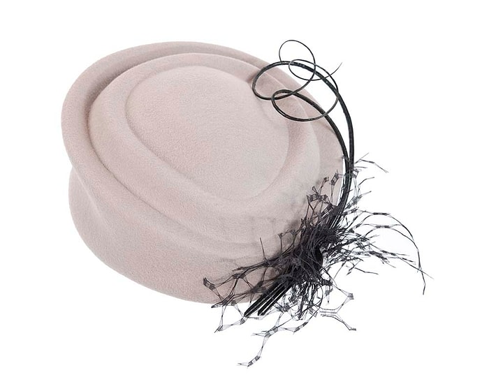 Fascinators Online - Grey felt beret hat with feather by Fillies Collection