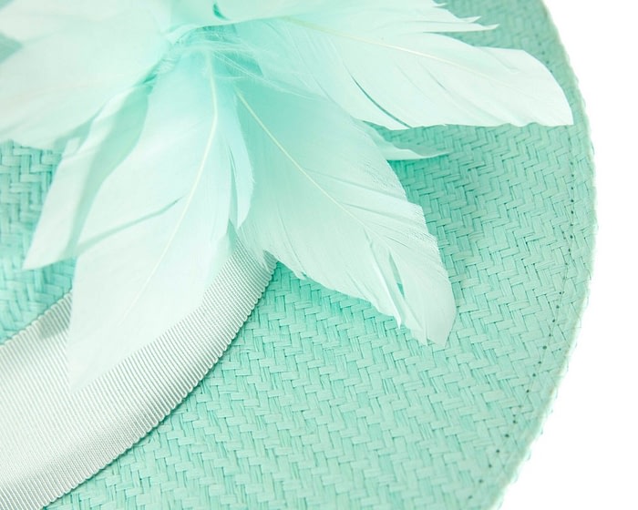 Fascinators Online - Aqua boater hat with feathers by Max Alexander