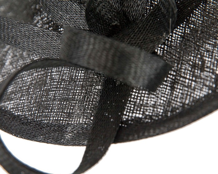 Fascinators Online - Large black sinamay fascinator on the headband