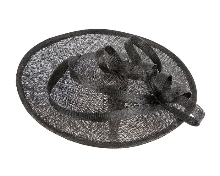 Fascinators Online - Large black sinamay fascinator on the headband