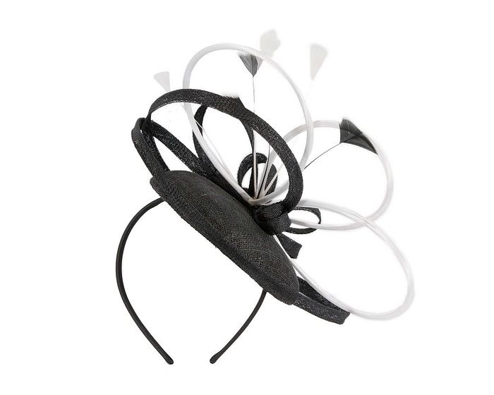 Fascinators Online - Black & white racing fascinator with feathers by Max Alexander