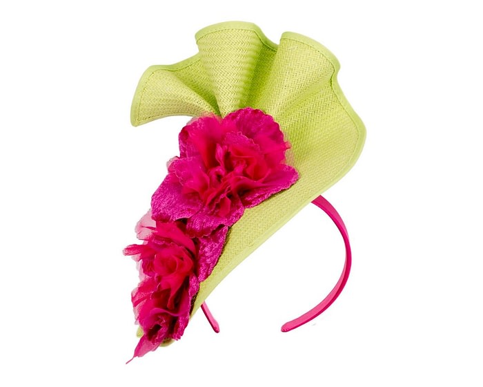 Fascinators Online - Bespoke large lime and fuchsia flower fascinator by Fillies Collection