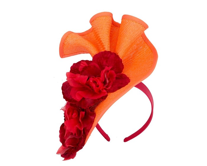 Fascinators Online - Bespoke large orange and red flower fascinator by Fillies Collection