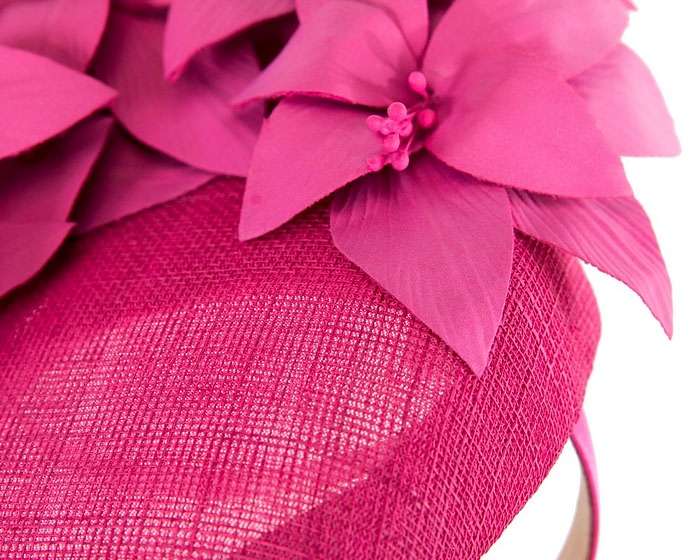Fascinators Online - Fuchsia leather flower pillbox fascinator by Fillies Collection