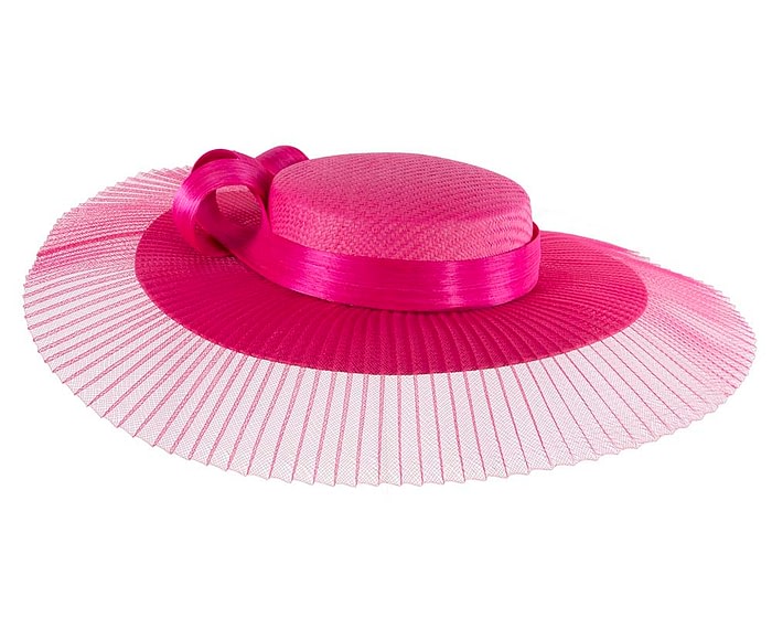 Fascinators Online - Fuchsia wide brim boater hat by Fillies Collection