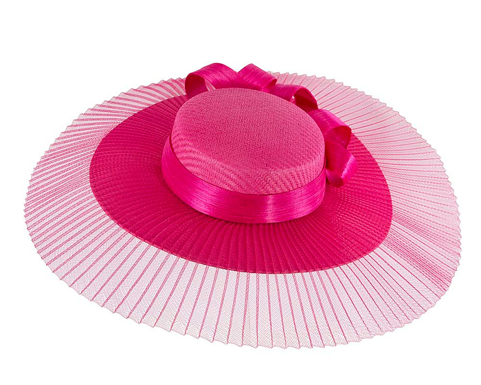 Fascinators Online - Fuchsia wide brim boater hat by Fillies Collection