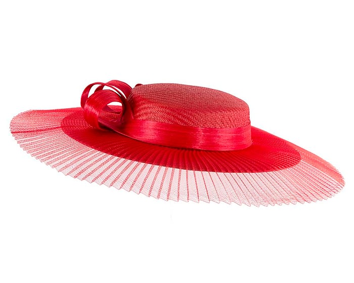 Fascinators Online - Red wide brim boater hat by Fillies Collection