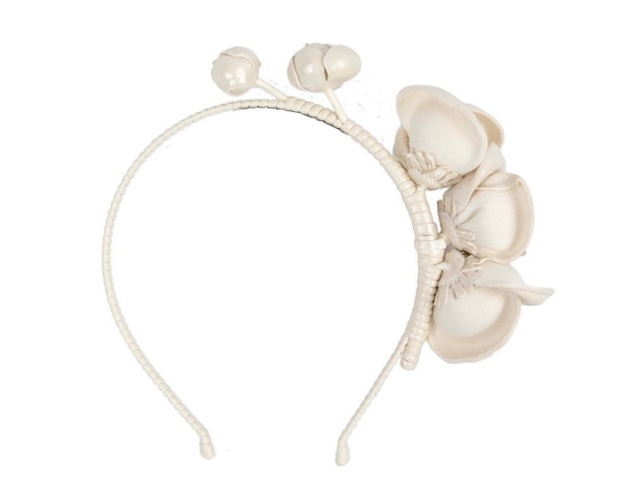 Fascinators Online - Cream leather flowers headband by Max Alexander