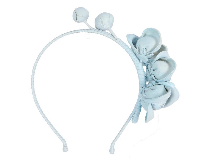 Fascinators Online - Light Blue leather flowers headband by Max Alexander