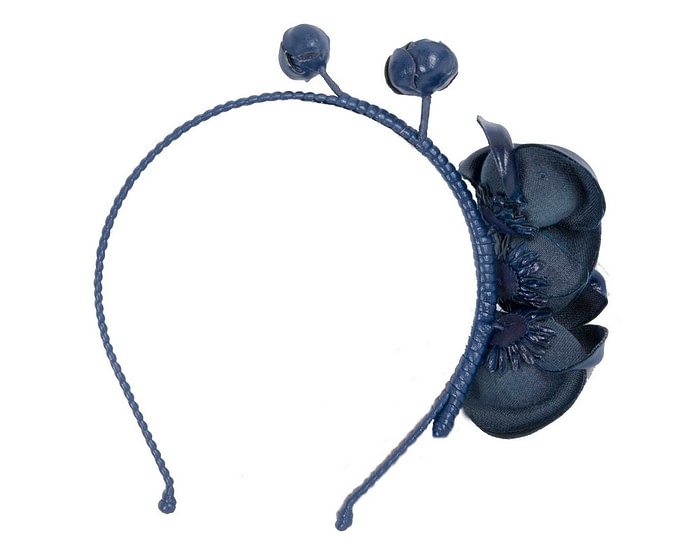 Fascinators Online - Navy leather flowers headband by Max Alexander