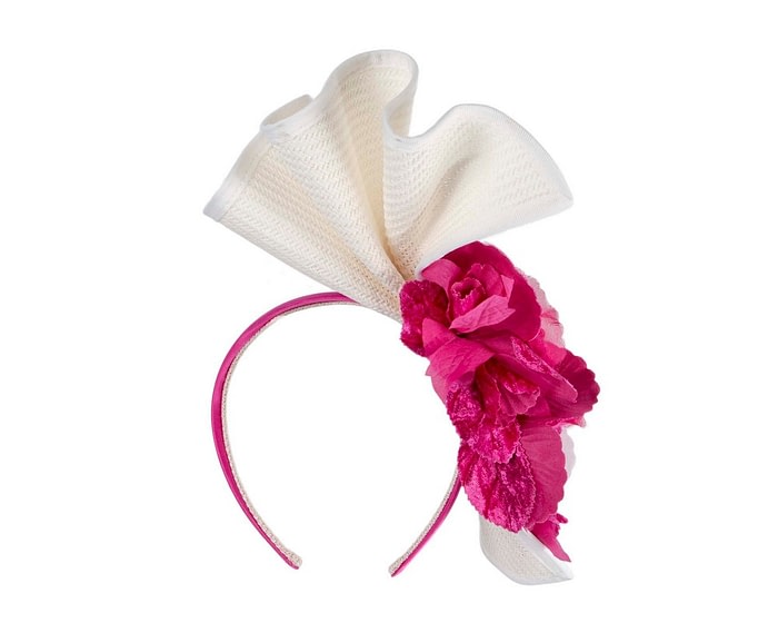 Fascinators Online - Bespoke large white and fuchsia flower fascinator by Fillies Collection