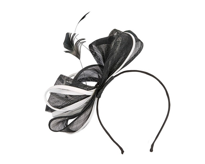 Fascinators Online - Black and white bow racing fascinator headband