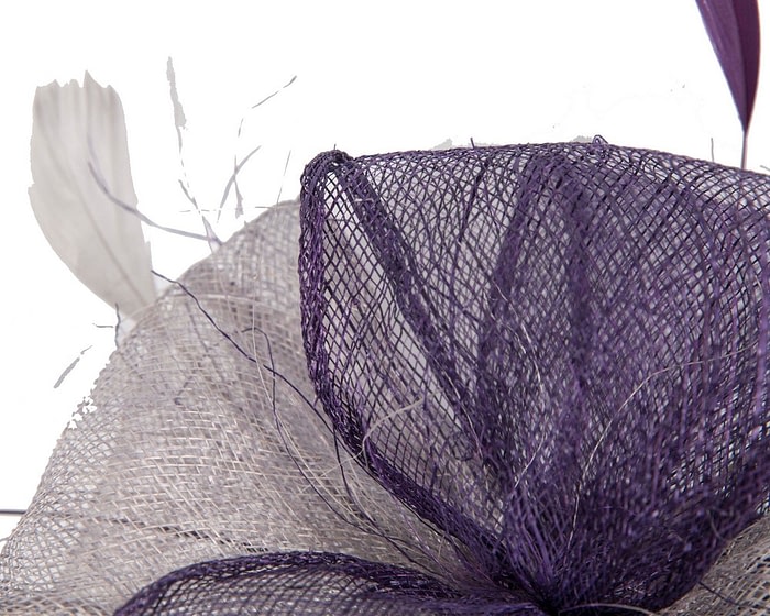 Fascinators Online - Silver and purple sinamay fascinator