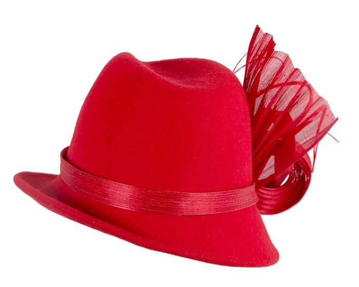 Fascinators Online - Bespoke red felt fedora by Fillies Collection