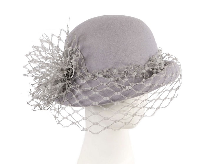 Fascinators Online - Grey cloche hat with face veil by Fillies Collection