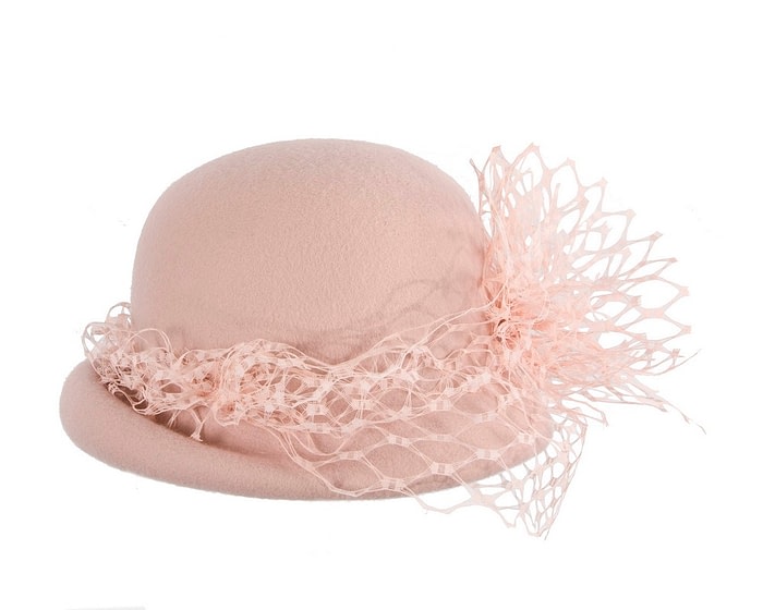 Fascinators Online - Blush cloche hat with face veil by Fillies Collection