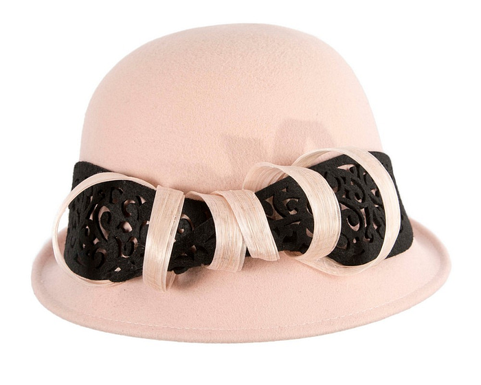 Fascinators Online - Beige & black winter cloche fashion hat by Fillies Collection