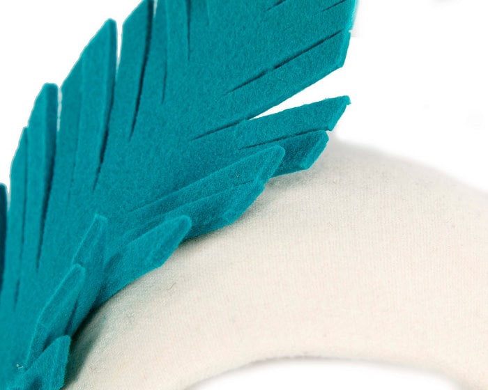 Fascinators Online - Cream & turquoise winter fascinator headband