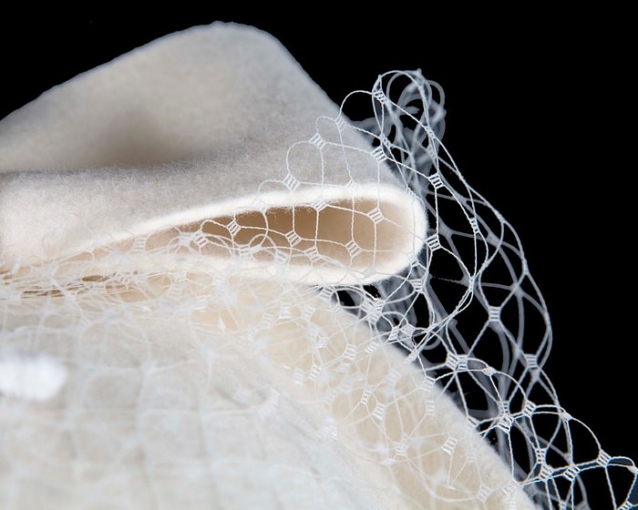 Fascinators Online - Large cream felt beret hat with veil