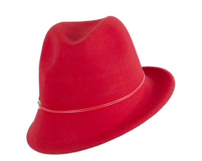 Fascinators Online - Red ladies felt fedora hat by Max Alexander