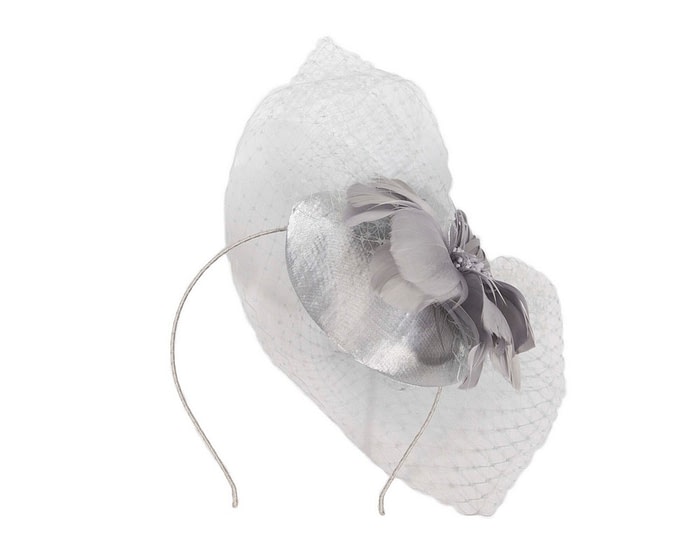 Fascinators Online - Covered silver fascinator with veil