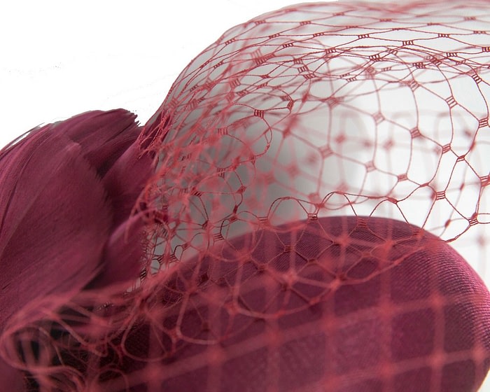 Fascinators Online - Covered burgundy wine fascinator with veil