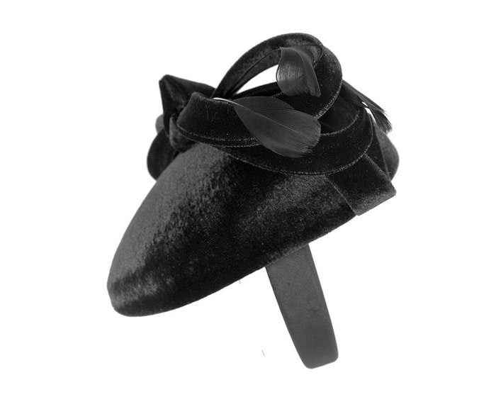 Fascinators Online - Black velvet pillbox bow fascinator