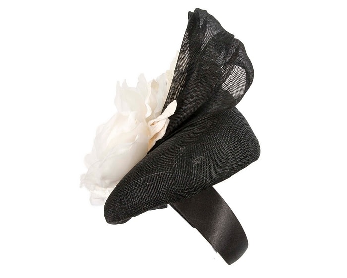 Fascinators Online - Black & Cream pillbox fascinator with large flower by Fillies Collection