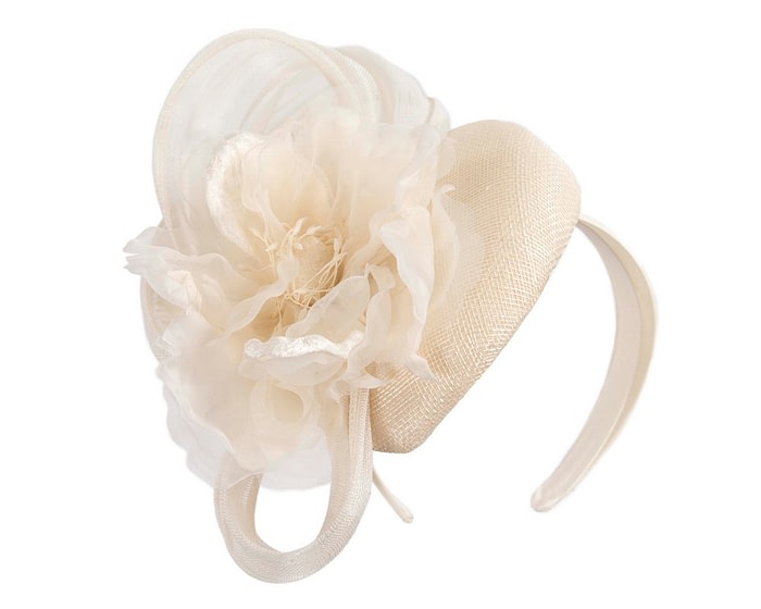 Fascinators Online - Cream pillbox fascinator with large flower by Fillies Collection