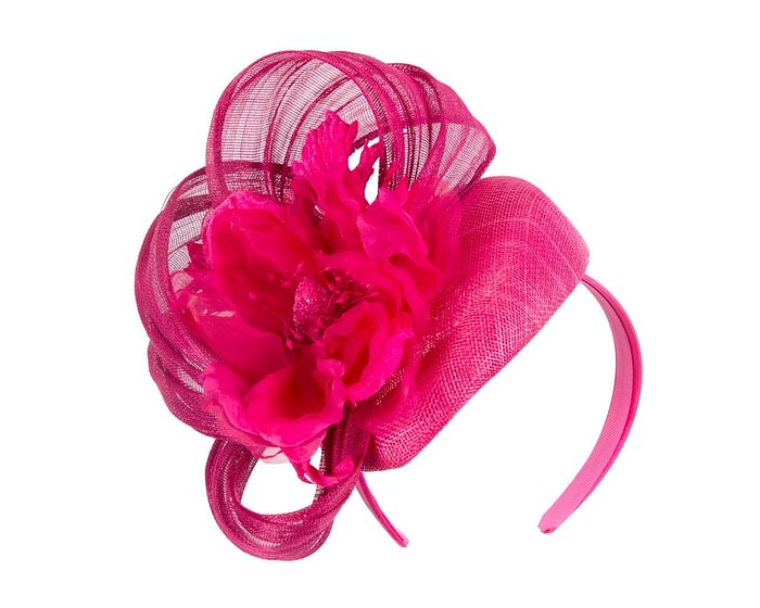 Fascinators Online - Fuchsia pillbox fascinator with large flower by Fillies Collection