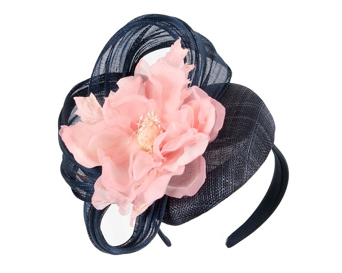 Fascinators Online - Navy pink pillbox fascinator with large flower by Fillies Collection