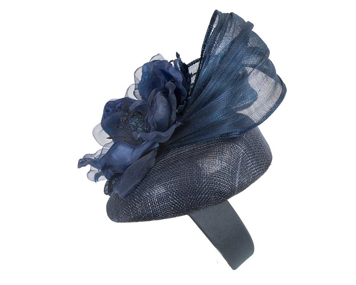 Fascinators Online - Navy pillbox fascinator with large flower by Fillies Collection