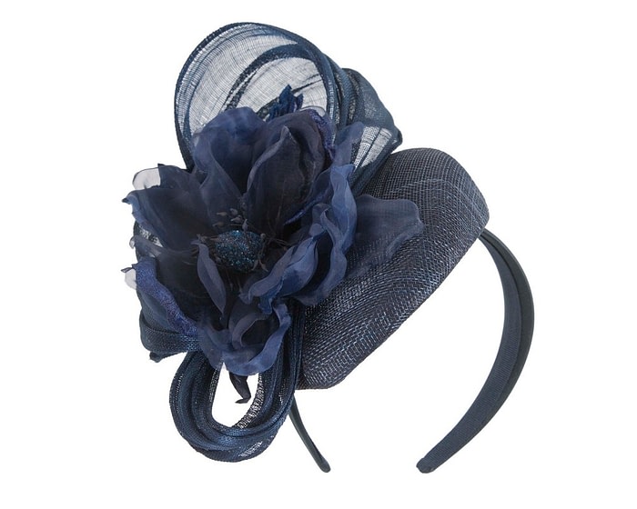 Fascinators Online - Navy pillbox fascinator with large flower by Fillies Collection