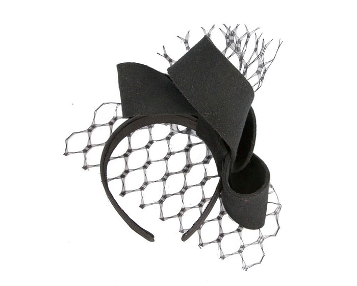 Fascinators Online - Black felt bow with veil fascinator by Max Alexander