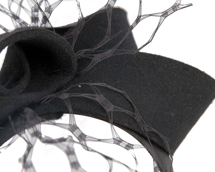 Fascinators Online - Black felt bow with veil fascinator by Max Alexander