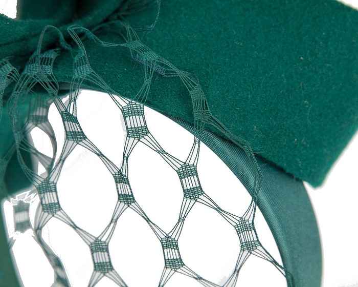 Fascinators Online - Green felt bow with veil fascinator by Max Alexander