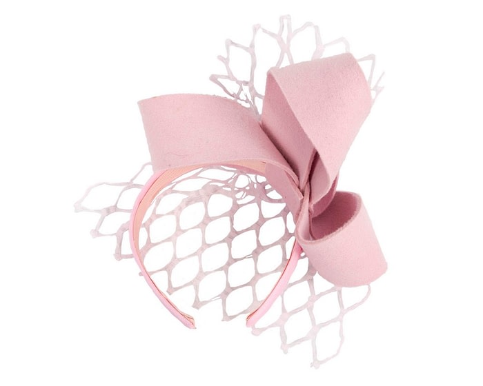 Fascinators Online - Pink felt bow with veil fascinator by Max Alexander