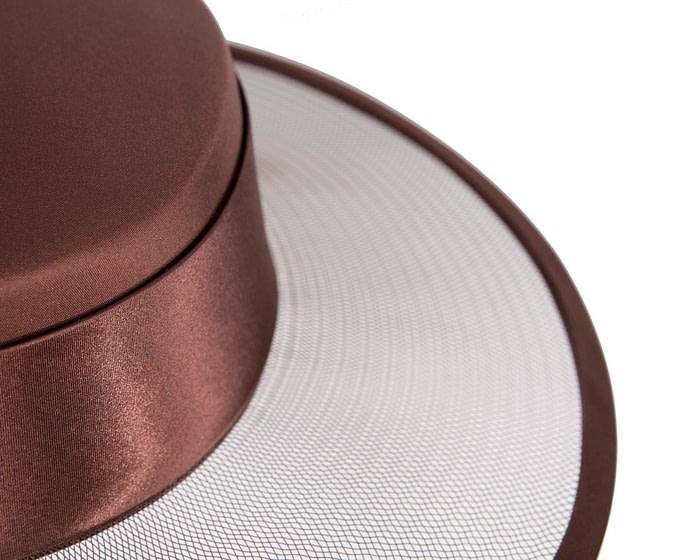 Fascinators Online - Chocolate boater hat by Cupids Millinery Melbourne