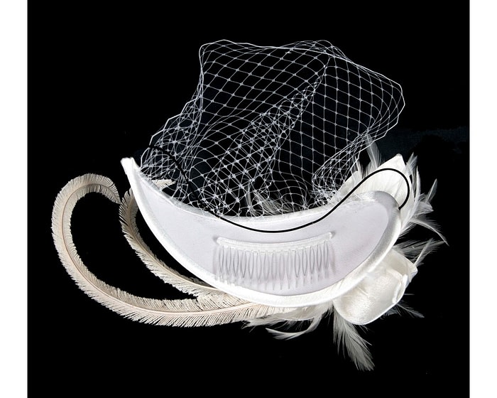 Fascinators Online - Custom made white feather fascinator with face veil