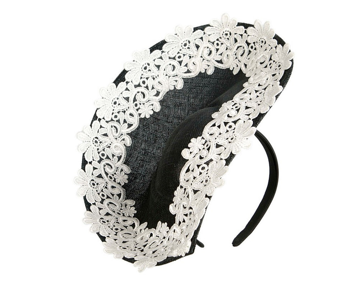 Embroidered Black & Cream Fascinator by Fillies Collection - Image 2