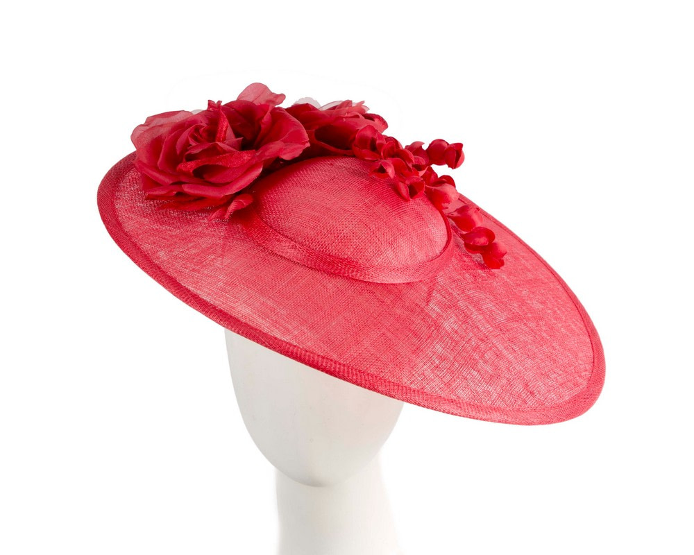 Large red sinamay fascinator hat with flowers by Max Alexander - Hats From OZ